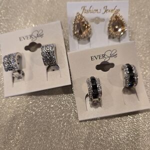 Silver and Black Hoop Earrings Set